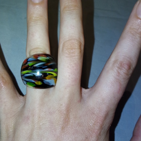 Hand-Blown VTG 90s Italian Glass Retro Chunky Ring - Picture 3 of 5